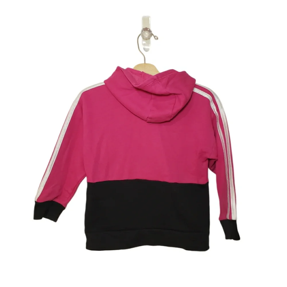Adidas Size 5 Girls Pink Black and White Logo Hooded Hoodie Sweatshirt